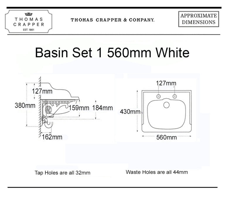 Marlborough Basin 2 tap holes Set 560mm