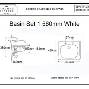 Marlborough Basin 2 tap holes Set 560mm