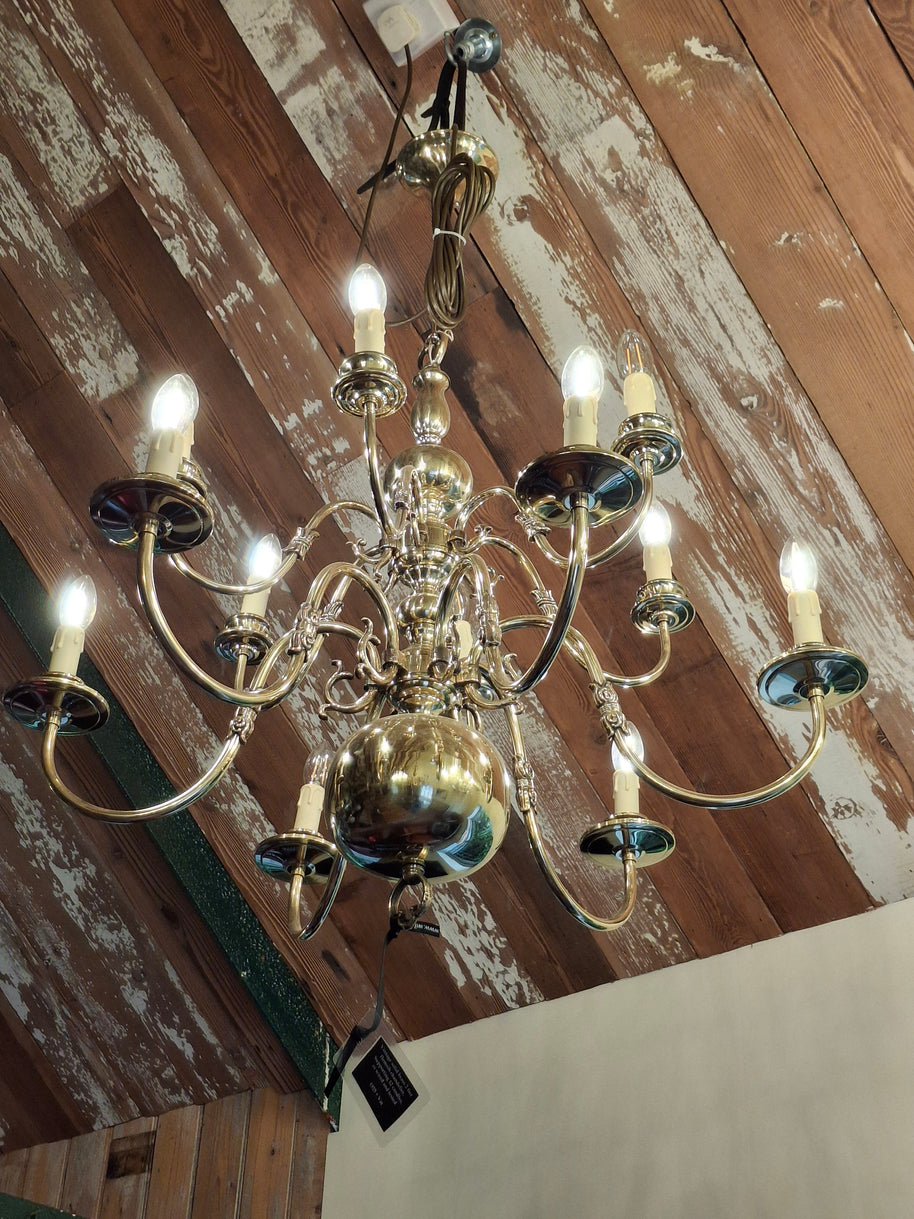 Polished Vintage Flemish 12 Candle Chandelier