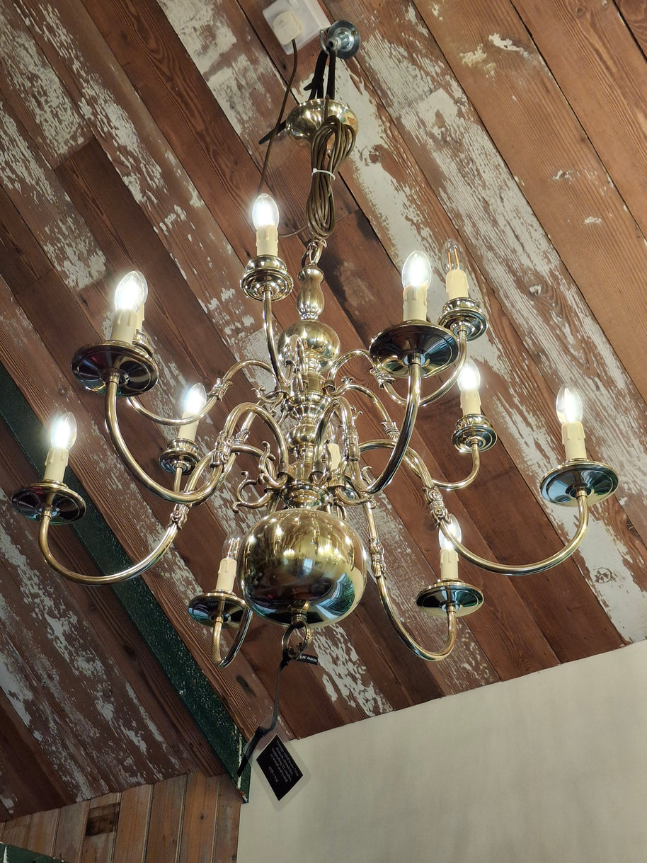 Polished Vintage Flemish 12 Candle Chandelier