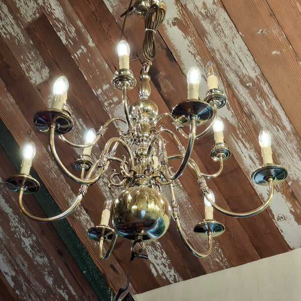 Polished Vintage Flemish 12 Candle Chandelier