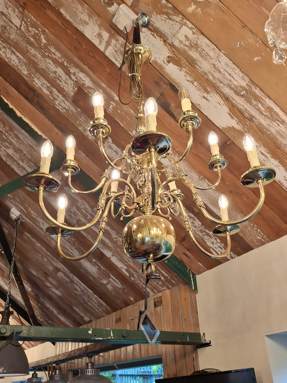Polished Vintage Flemish 12 Candle Chandelier