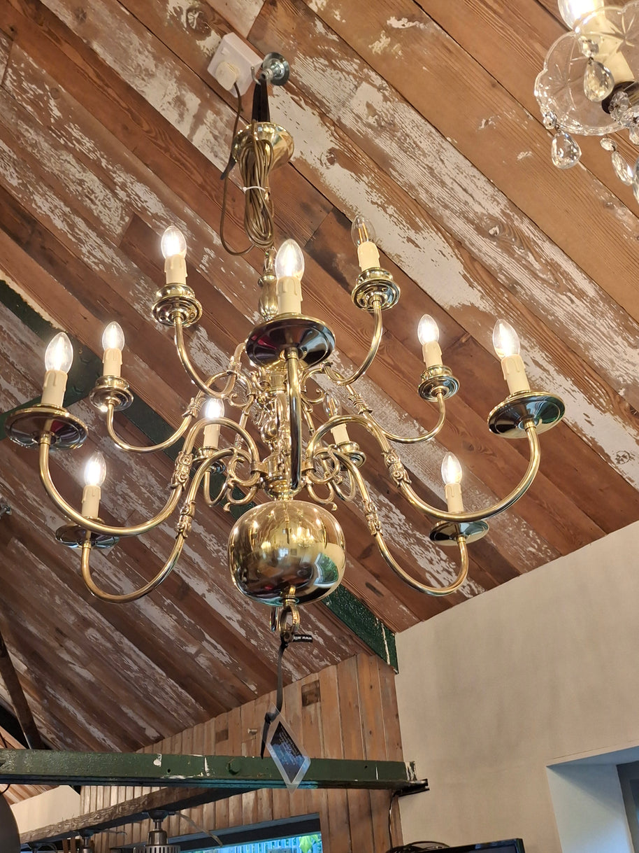 Polished Vintage Flemish 12 Candle Chandelier
