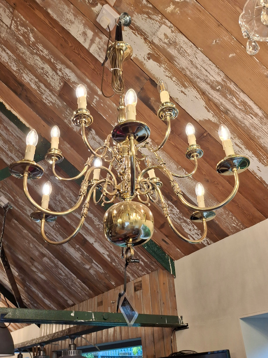 Polished Vintage Flemish 12 Candle Chandelier