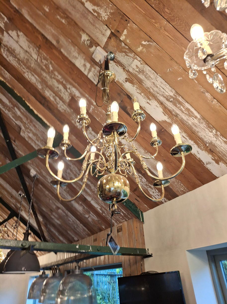 Polished Vintage Flemish 12 Candle Chandelier