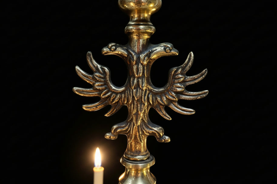 Pair of 6 Candle Brass Flemish Chandeliers