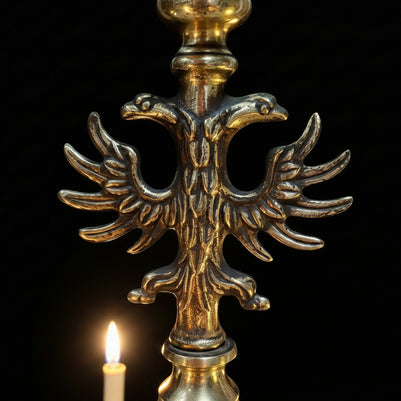 Pair of 6 Candle Brass Flemish Chandeliers