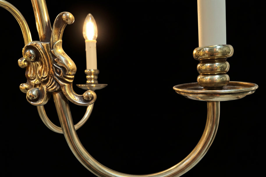 Pair of 6 Candle Brass Flemish Chandeliers