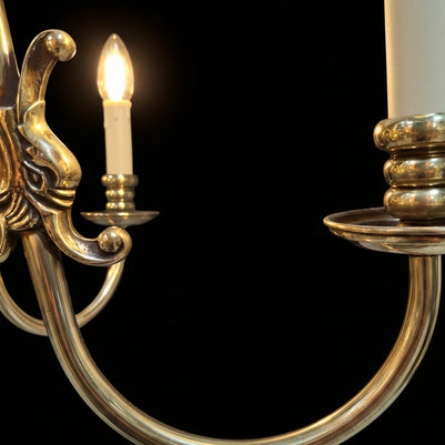 Pair of 6 Candle Brass Flemish Chandeliers