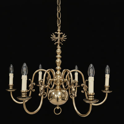 Pair of 6 Candle Brass Flemish Chandeliers