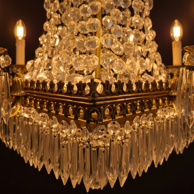 Vintage Brass & Crystal 13 Candle Waterfall Chandelier