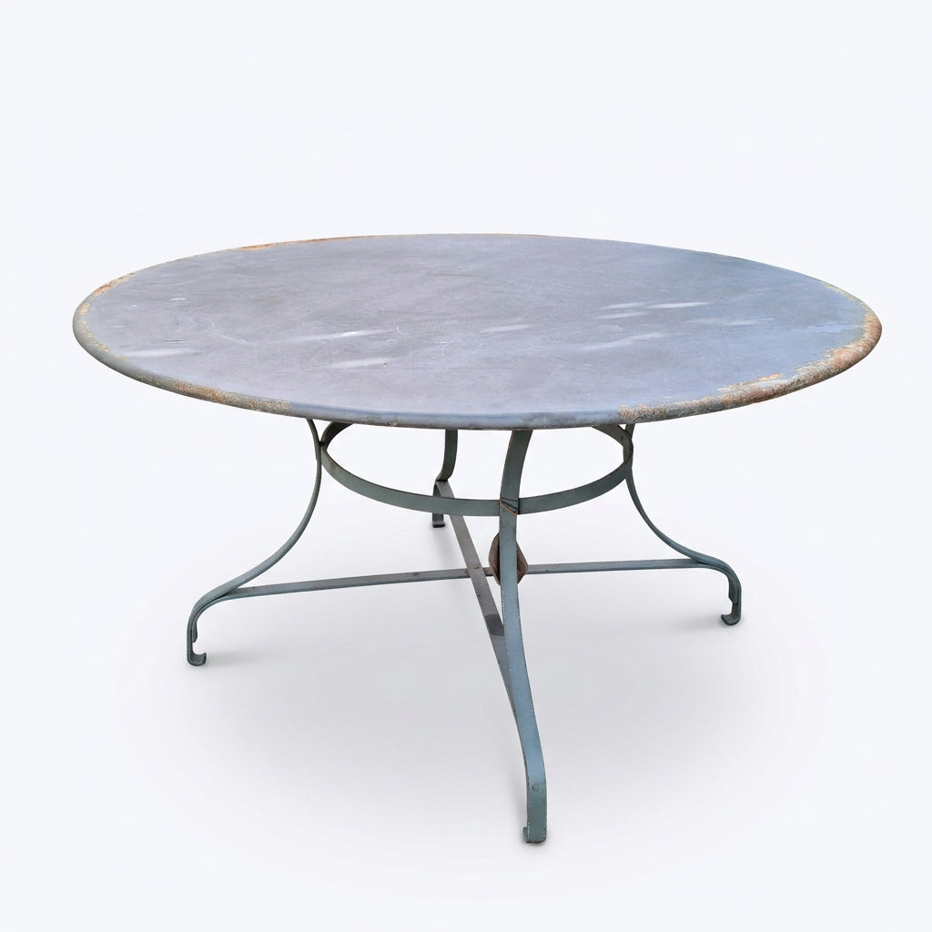 Round Zinc Topped Garden Table With Painted Metal Base