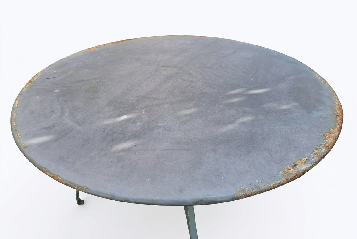 Round Zinc Topped Garden Table With Painted Metal Base