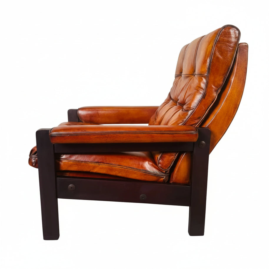 Vintage Danish Tan Leather Lounge Chair – Solid Oak Frame