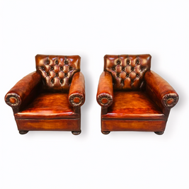 A Pair of 1920s English Cognac Leather Club Chairs