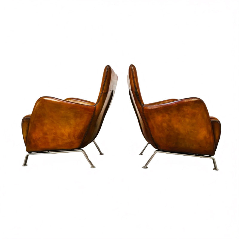 Contemporary Danish Hand Dyed Light Tan Leather Armchairs