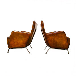 Contemporary Danish Hand Dyed Light Tan Leather Armchairs