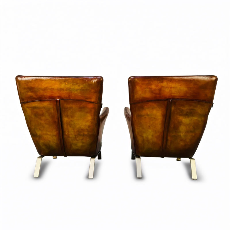 Contemporary Danish Hand Dyed Light Tan Leather Armchairs