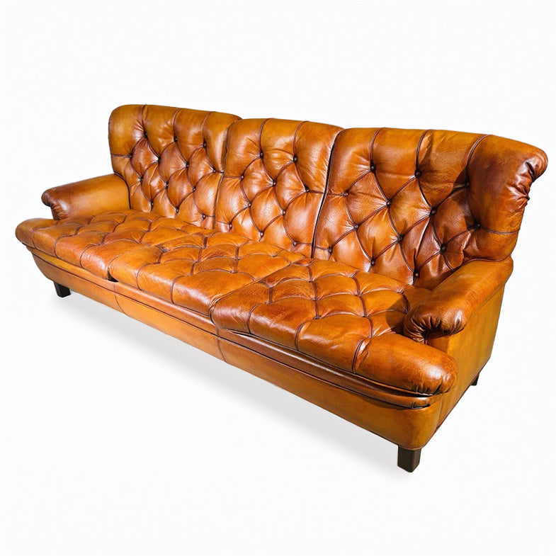 Three-Seater “Jupiter Tan Leather Sofa by Arne Norell Sweden