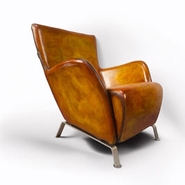 Contemporary Danish Hand Dyed Light Tan Leather Armchairs
