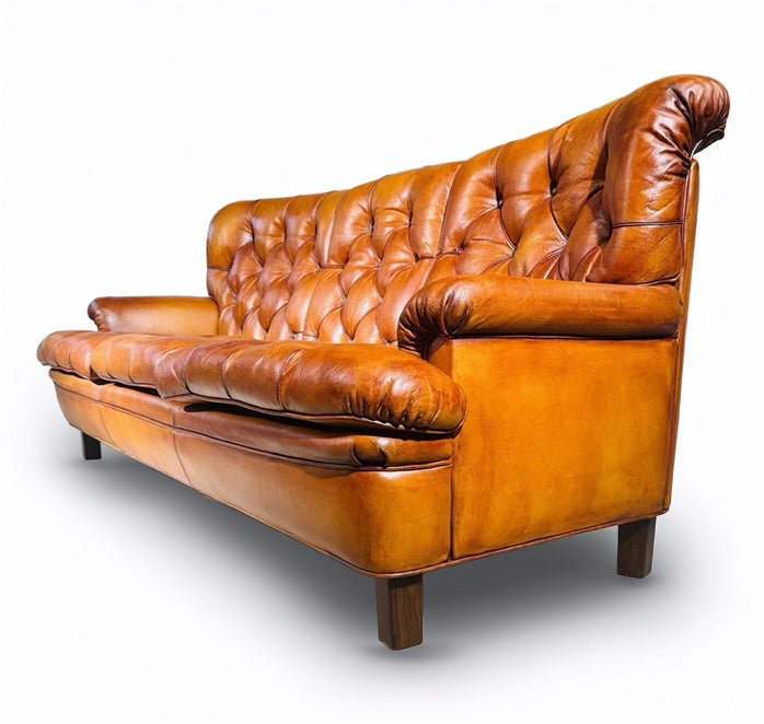 Three-Seater “Jupiter Tan Leather Sofa by Arne Norell Sweden