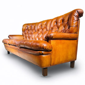 Three-Seater “Jupiter Tan Leather Sofa by Arne Norell Sweden