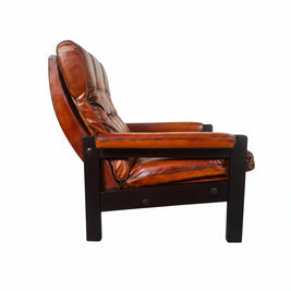 Vintage Danish Tan Leather Lounge Chair – Solid Oak Frame