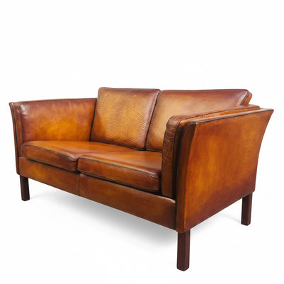 Vintage Danish Tan Leather 2 Seater Sofa