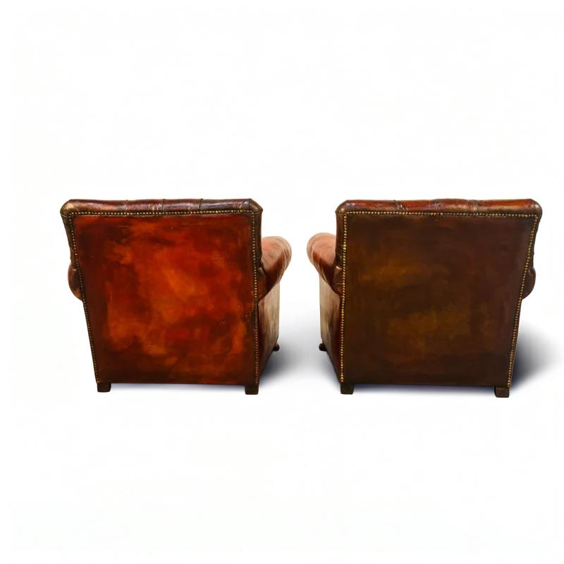 A Pair of 1920s English Cognac Leather Club Chairs