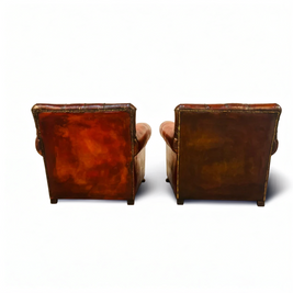 A Pair of 1920s English Cognac Leather Club Chairs