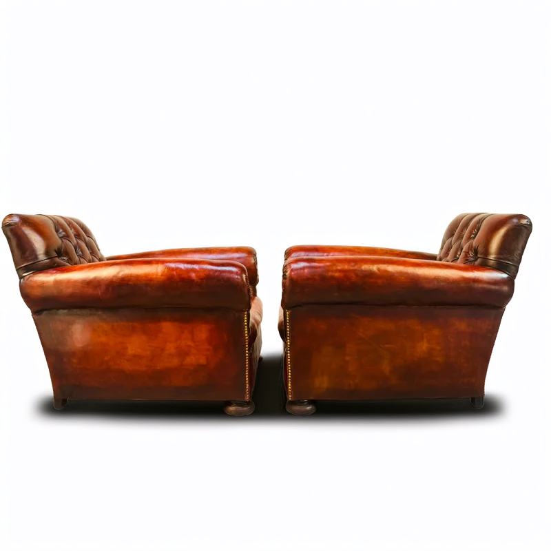 A Pair of 1920s English Cognac Leather Club Chairs