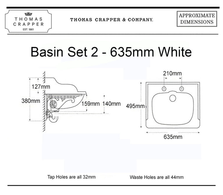 Marlborough Basin 2 tap holes Set 635mm