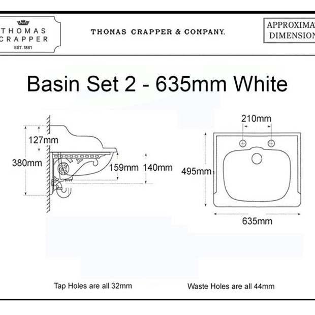 Marlborough Basin 2 tap holes Set 635mm