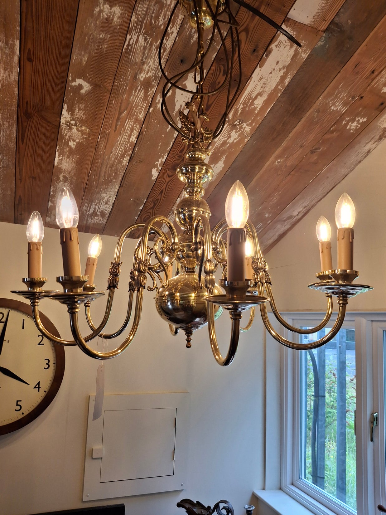 Vintage Solid Brass Flemish 8 Candle Chandelier