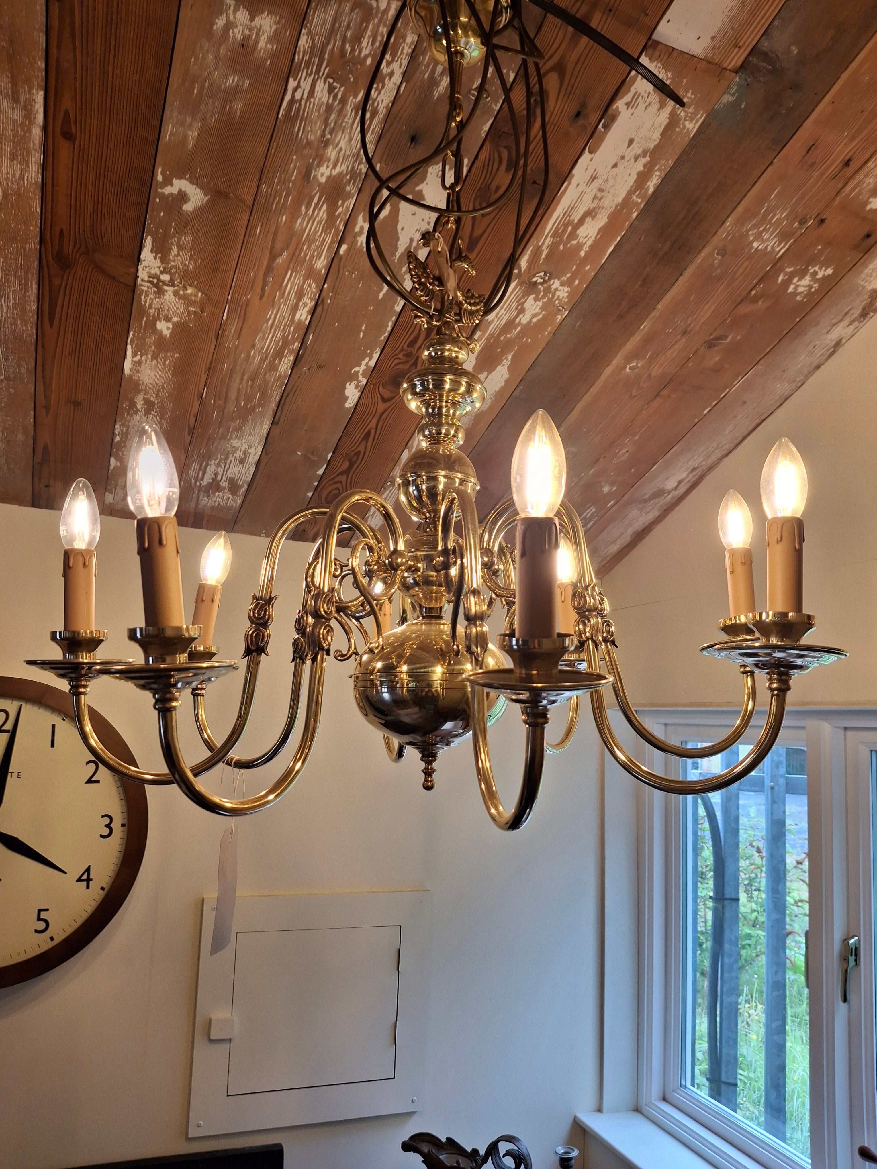 Vintage Solid Brass Flemish 8 Candle Chandelier