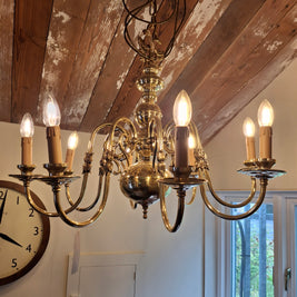 Vintage Solid Brass Flemish 8 Candle Chandelier