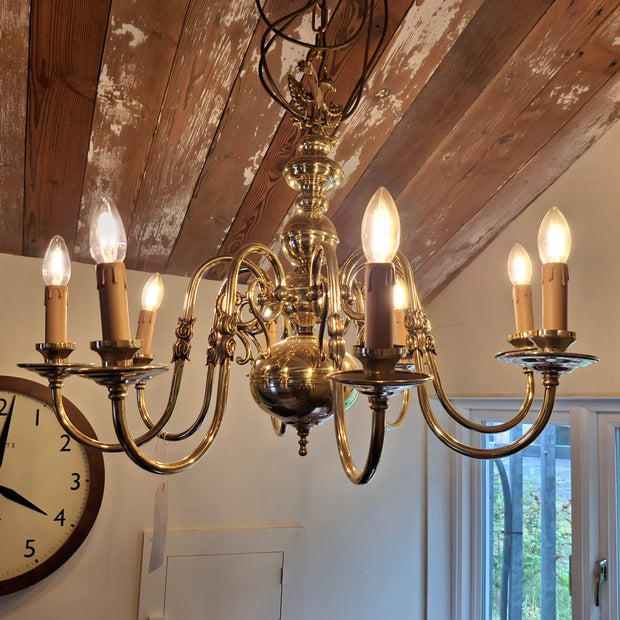 Vintage Solid Brass Flemish 8 Candle Chandelier