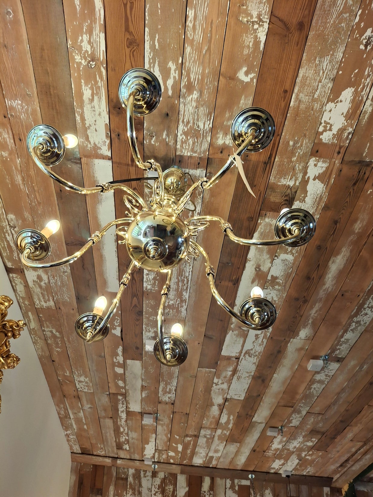 Vintage Solid Brass Flemish 8 Candle Chandelier