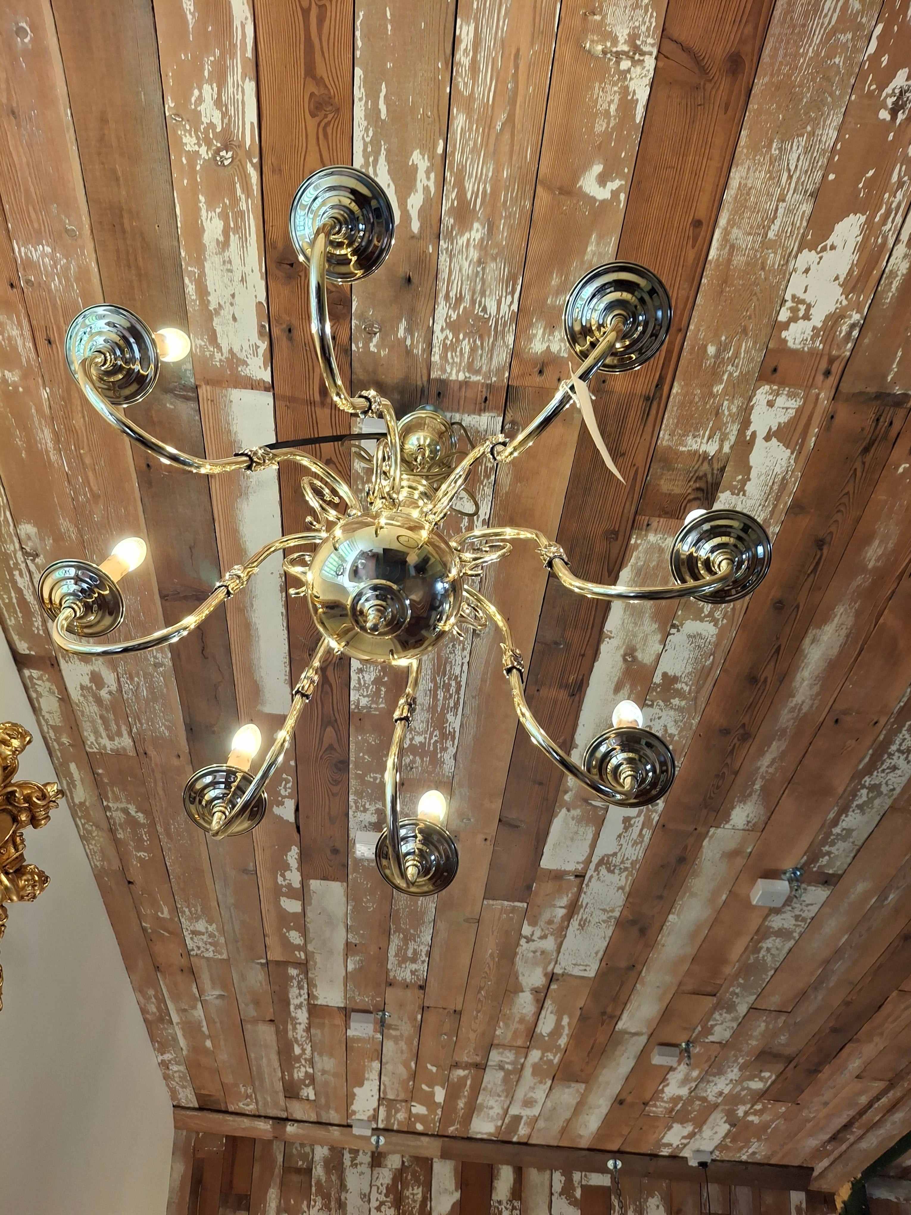 Vintage Solid Brass Flemish 8 Candle Chandelier