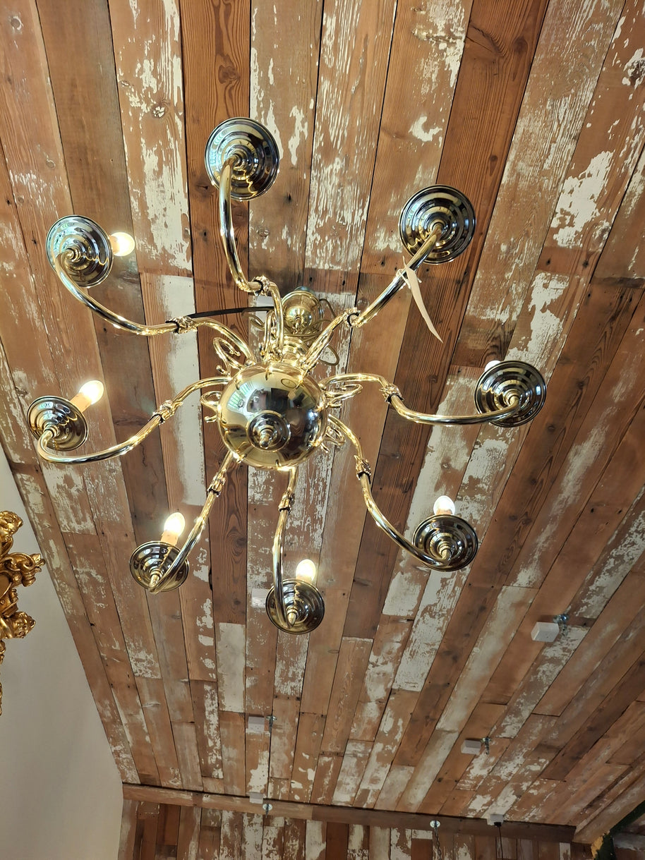 Vintage Solid Brass Flemish 8 Candle Chandelier