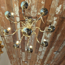 Vintage Solid Brass Flemish 8 Candle Chandelier