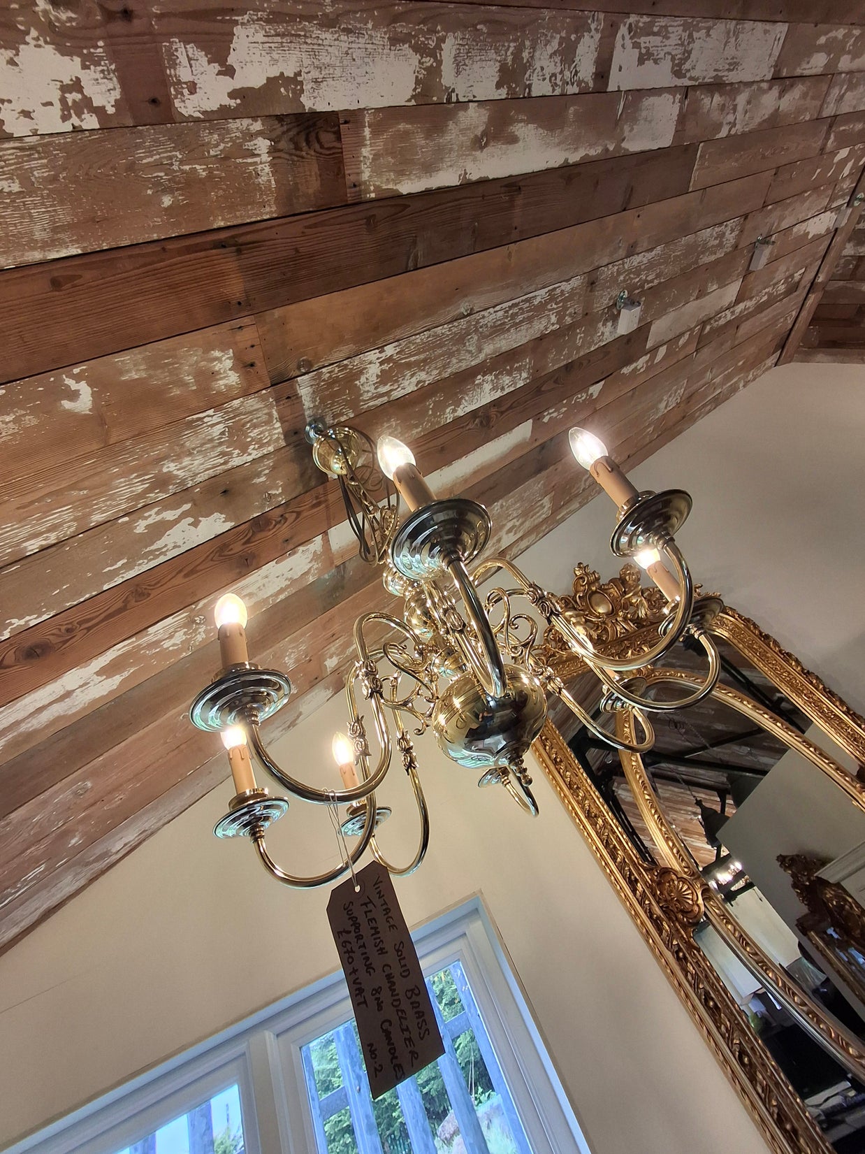 Vintage Solid Brass Flemish 8 Candle Chandelier