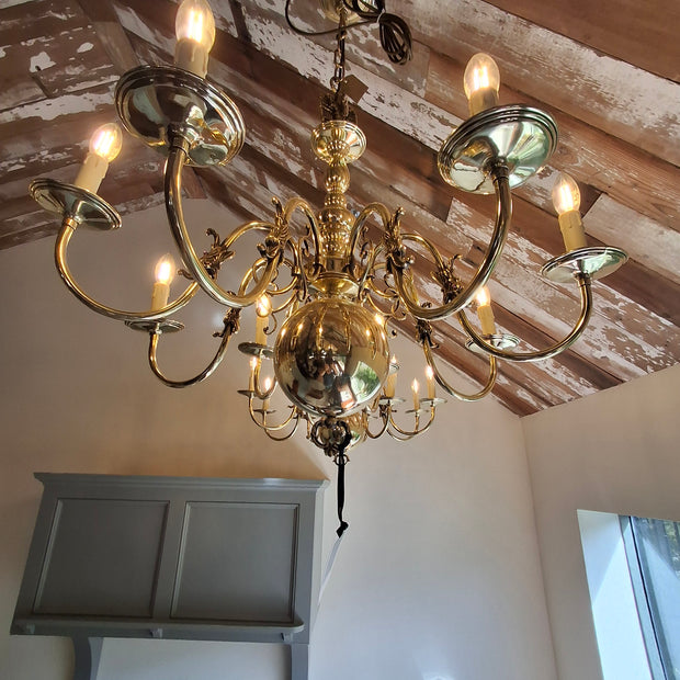 Pair Of Vintage Solid Brass Flemish 8 Candle Chandeliers