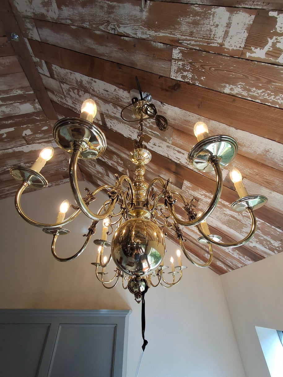 Pair Of Vintage Solid Brass Flemish 8 Candle Chandeliers