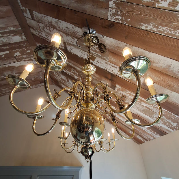 Pair Of Vintage Solid Brass Flemish 8 Candle Chandeliers
