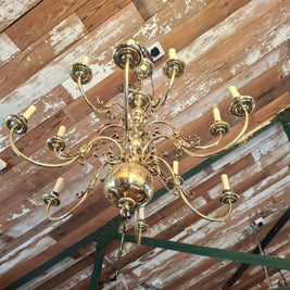 Vintage Solid Brass Flemish Two Tier 12 Candle Chandelier