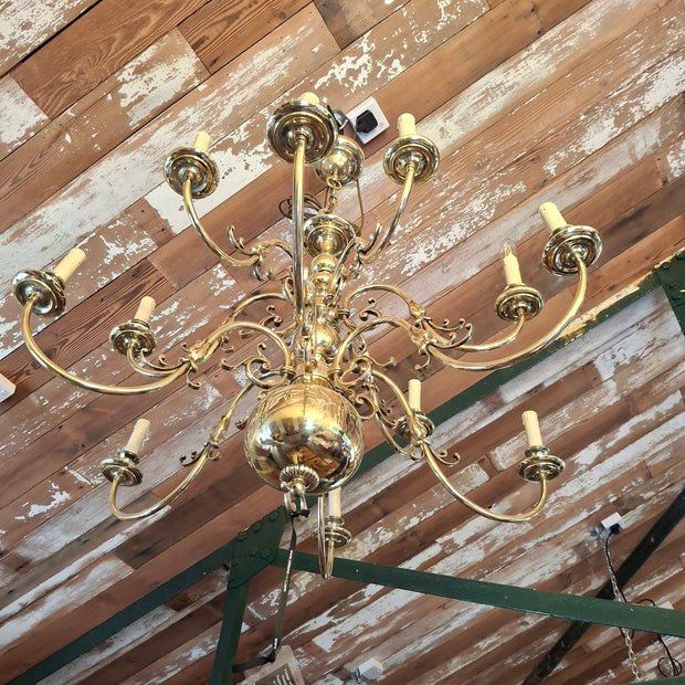 Vintage Solid Brass Flemish Two Tier 12 Candle Chandelier