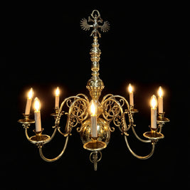 Large Vintage Flemish Brass 8 Candle Chandelier