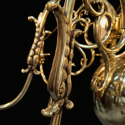Large Vintage Flemish Brass 8 Candle Chandelier