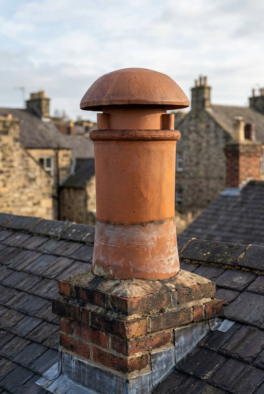 Small Terracotta Chimney Pot With Mushroom Caps